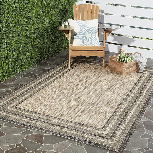 SAFAVIEH Courtyard Collection Area Rug - 4' Square, Natural & Black, Non-Shedding & Easy Care, Indoor/Outdoor & Washable-Ideal for Patio, Backyard, Mudroom (CY8475-37312)
