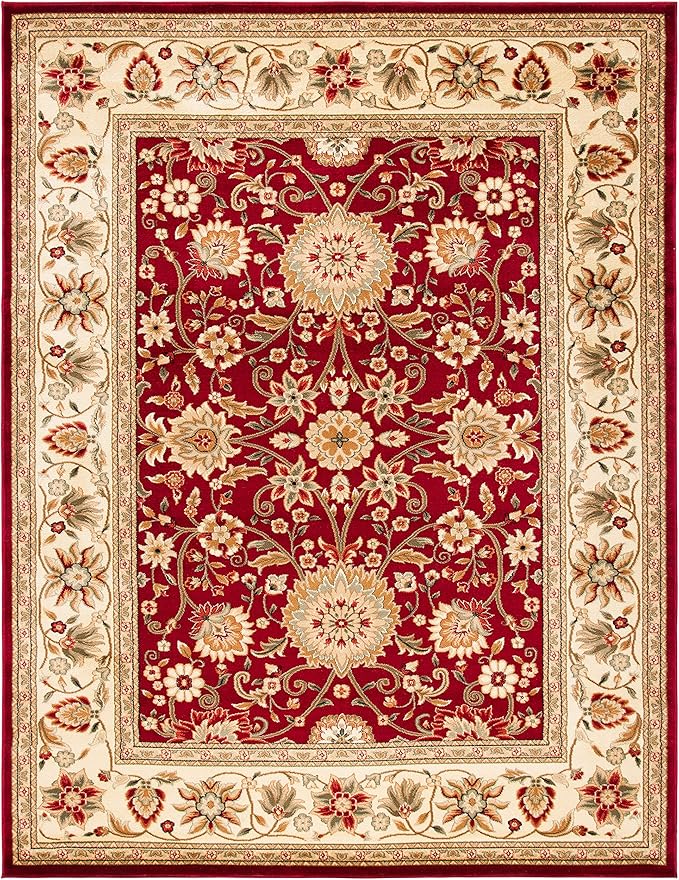 SAFAVIEH Lyndhurst Collection Area Rug - 8' x 11', Red & Ivory, Traditional Oriental Design, Non-Shedding & Easy Care, Ideal for High Traffic Areas in Living Room, Bedroom (LNH212F)