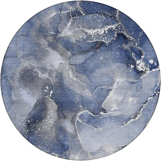 Addison Rugs Chantille ACN518 Blue 8' x 8 Indoor Outdoor Round Area Rug, Stain Resistant, Machine Washable, Non Shedding, Bedroom, Living Room, Dining Room, Kitchen Rug