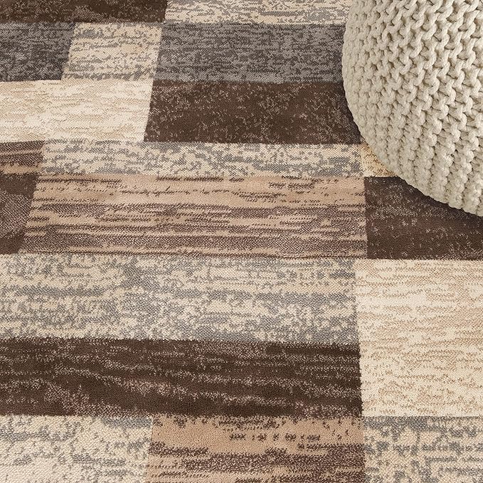 SUPERIOR Indoor Area Rug, Jute Backed, Modern Geometric Patchwork Floor Decor for Bedroom, Office, Living Room, Entryway, Hardwood Floors, Rockwood Collection, 5' x 5' Square, Slate