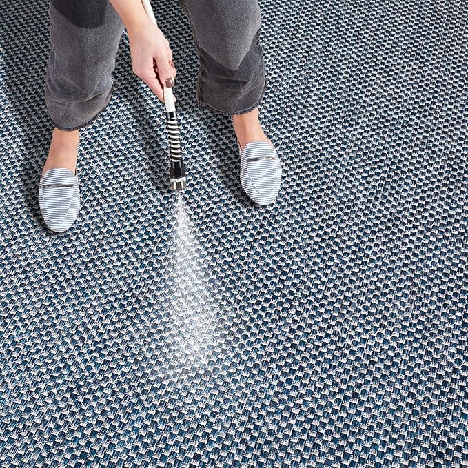 SAFAVIEH Courtyard Collection Area Rug - 6'7" x 9'6", Navy & Grey, Non-Shedding & Easy Care, Indoor/Outdoor & Washable-Ideal for Patio, Backyard, Mudroom (CY8521-36821)