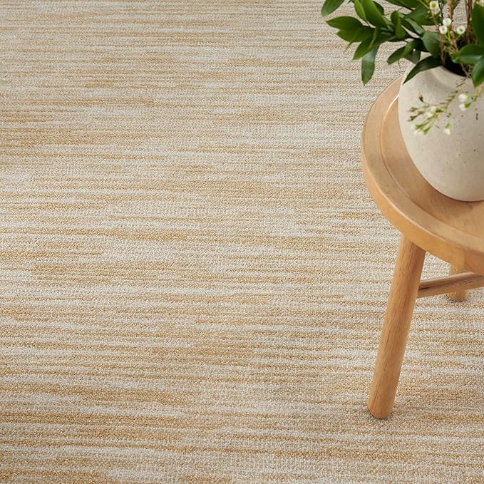 Nourison Essentials Indoor/Outdoor Ivory Gold 7' x 10' Area Rug, Easy Cleaning, Non Shedding, Bed Room, Living Room, Dining Room, Backyard, Deck, Patio (7x10)