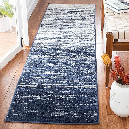 SAFAVIEH Adirondack Collection Runner Rug - 2'6" x 14', Navy & Ivory, Modern Ombre Design, Non-Shedding & Easy Care, Ideal for High Traffic Areas in Living Room, Bedroom (ADR113N)