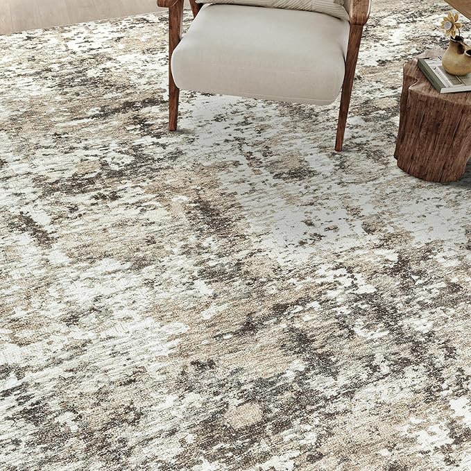 6x9 Rugs Machine WashableGray Large Area Rug 3D Textured Rug Abstract Low Pile Carpet Distressed Throw Aesthetic Rug Bedroom Living Room Office Dining Room Kitchen Laundry Room