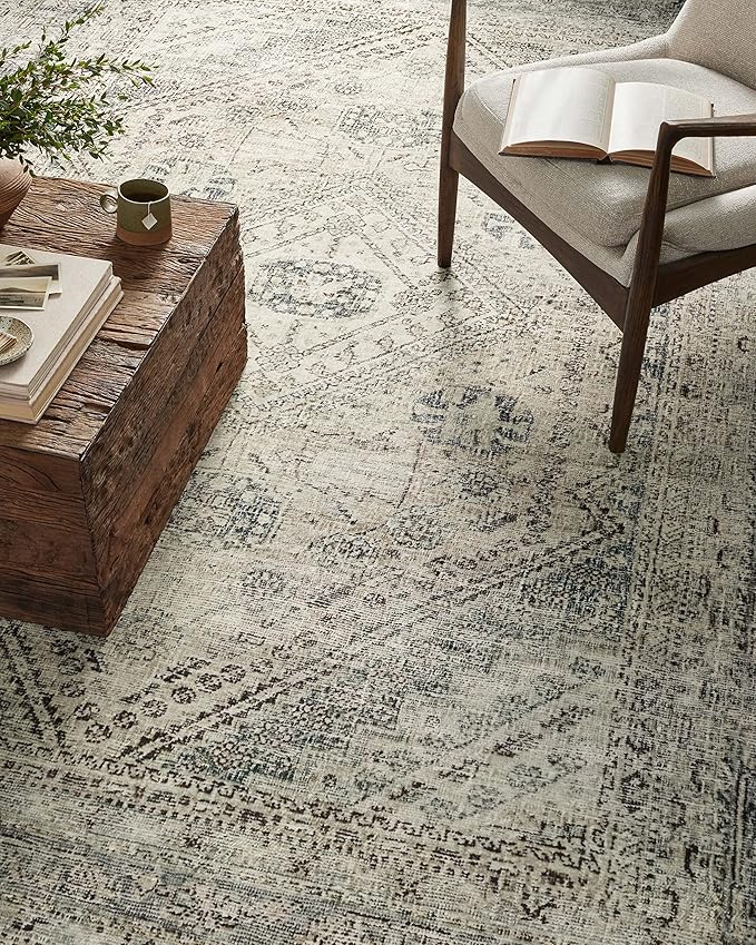 Loloi Magnolia Home by Joanna Gaines Sinclair Collection SIN-04 Natural/Sage 3'-6" x 5'-6", .25" Pile Height, Machine Washable, Accent Rug