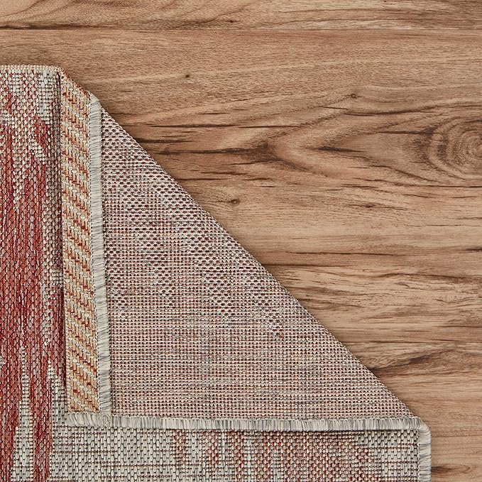 LR Home 5 x 7 Indoor/Outdoor Area Rug for Home Decor | Coastal Palm Leaf Carpet for Living Room, Bedroom, playroom, Patio, Garden | Modern Farmhouse Rug | Red/Beige