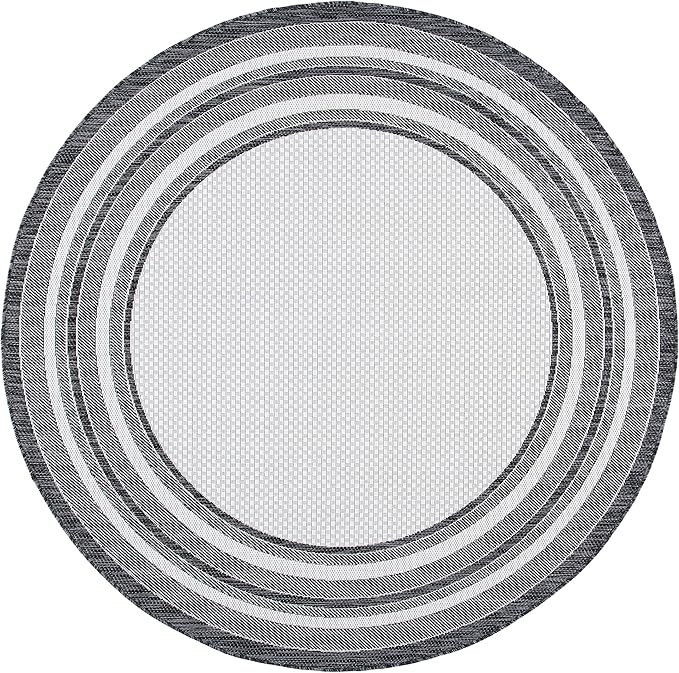 SAFAVIEH Courtyard Collection Area Rug - 7'10" Round, Ivory & Black, Indoor/Outdoor, Weather Resistant & Washable, Ideal for Patio, Backyard, Mudroom, Deck (CY8475)