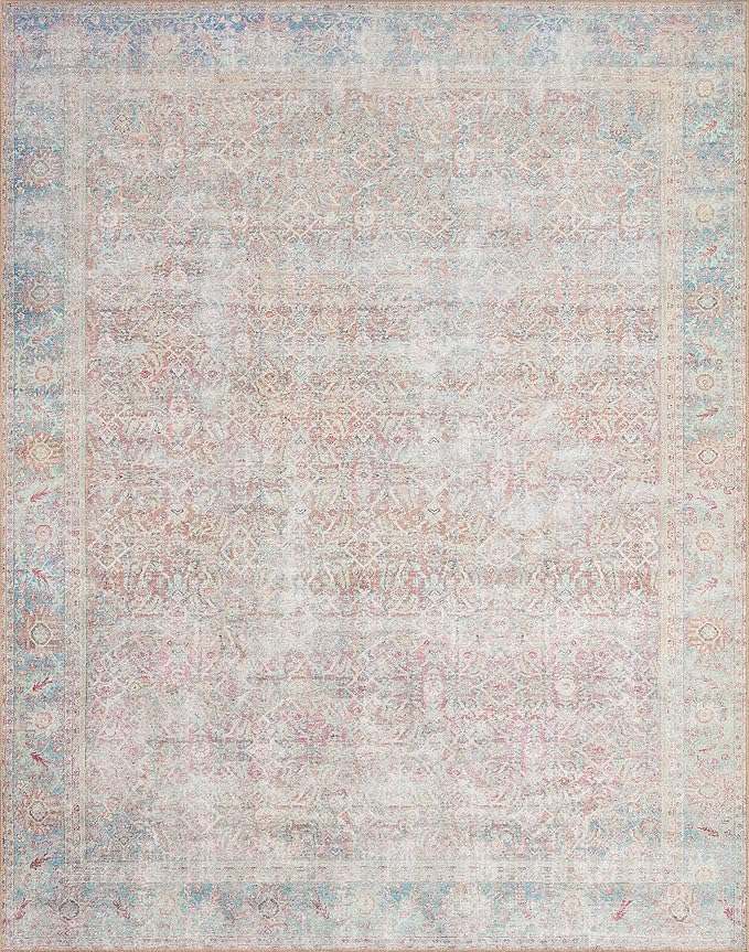 Loloi II Wynter Collection WYN-04 Red/Teal 2'-3" x 3'-9", .13" Thick, Accent Rug, Soft, Durable, Printed, Vintage Inspired, Low Pile, Non-Shedding, Easy Clean, Living Room Rug