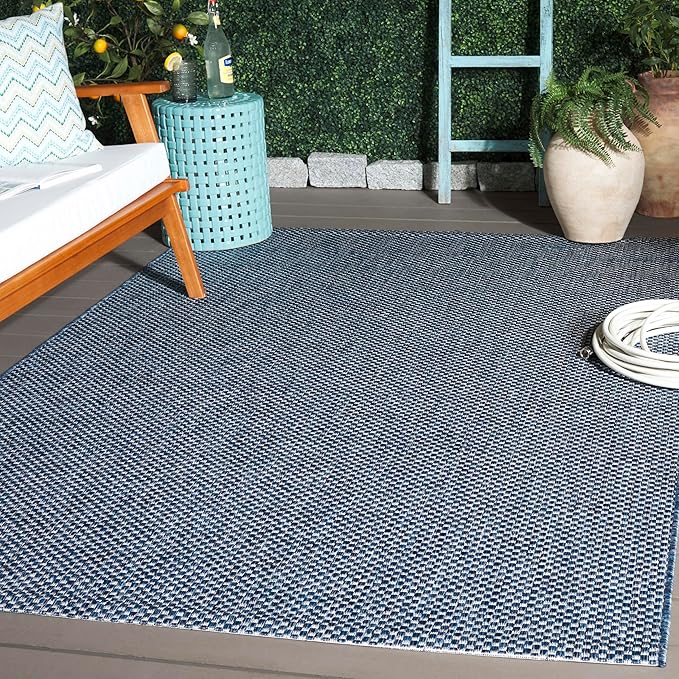 SAFAVIEH Courtyard Collection Area Rug - 6'7" x 9'6", Navy & Grey, Non-Shedding & Easy Care, Indoor/Outdoor & Washable-Ideal for Patio, Backyard, Mudroom (CY8521-36821)