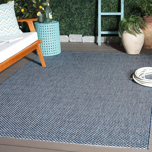 SAFAVIEH Courtyard Collection Area Rug - 6'7" x 9'6", Navy & Grey, Non-Shedding & Easy Care, Indoor/Outdoor & Washable-Ideal for Patio, Backyard, Mudroom (CY8521-36821)