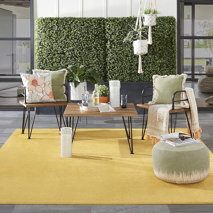 Nourison Essentials Indoor/Outdoor Yellow 8' x 10' Area Rug, Easy Cleaning, Non Shedding, Bed Room, Living Room, Dining Room, Backyard, Deck, Patio (8x10)