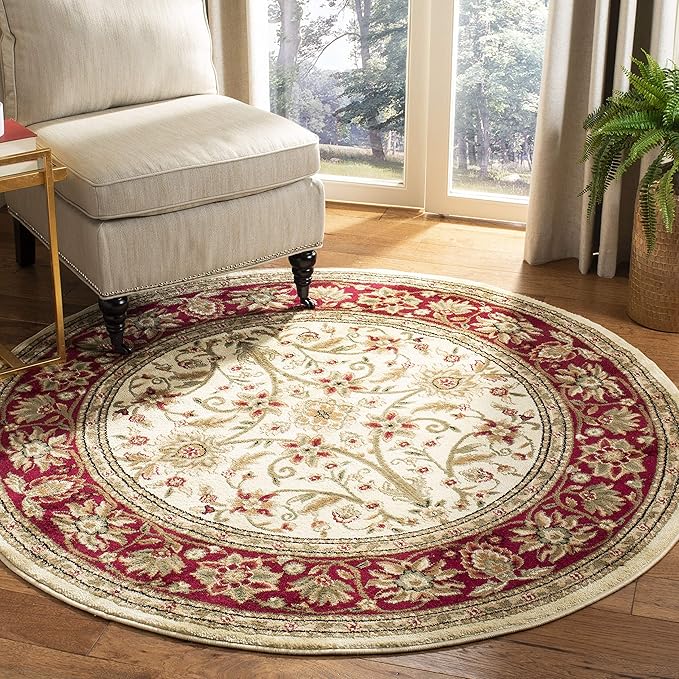 SAFAVIEH Lyndhurst Collection 3'3" Round Ivory/Red LNH212K Traditional Oriental Non-Shedding Dining Room Entryway Foyer Living Room Bedroom Area Rug