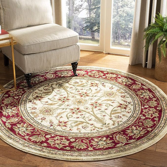SAFAVIEH Lyndhurst Collection 8' Round Ivory/Rust LNH212R Traditional Oriental Non-Shedding Living Room Bedroom Area Rug