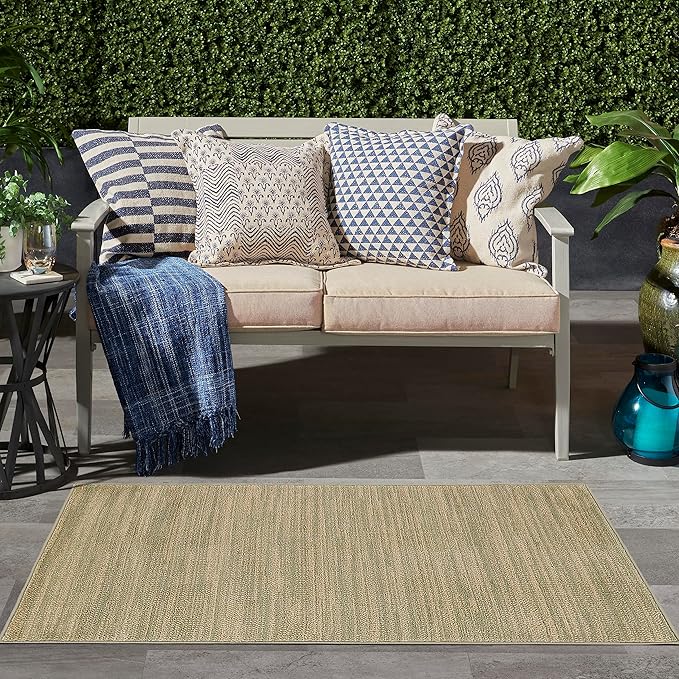 Nourison Essentials Indoor/Outdoor Green Gold 3' x 5' Area Rug, Easy Cleaning, Non Shedding, Bed Room, Living Room, Dining Room, Backyard, Deck, Patio (3x5)