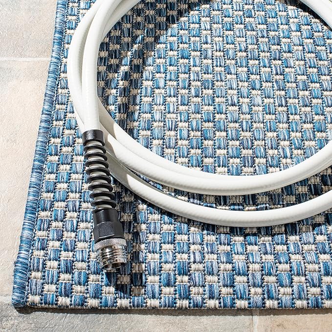 SAFAVIEH Courtyard Collection 7'1" Square Navy/Grey CY8521 Indoor/ Outside Waterproof Easy cleansingPatio Backyard Mudroom Area Mat