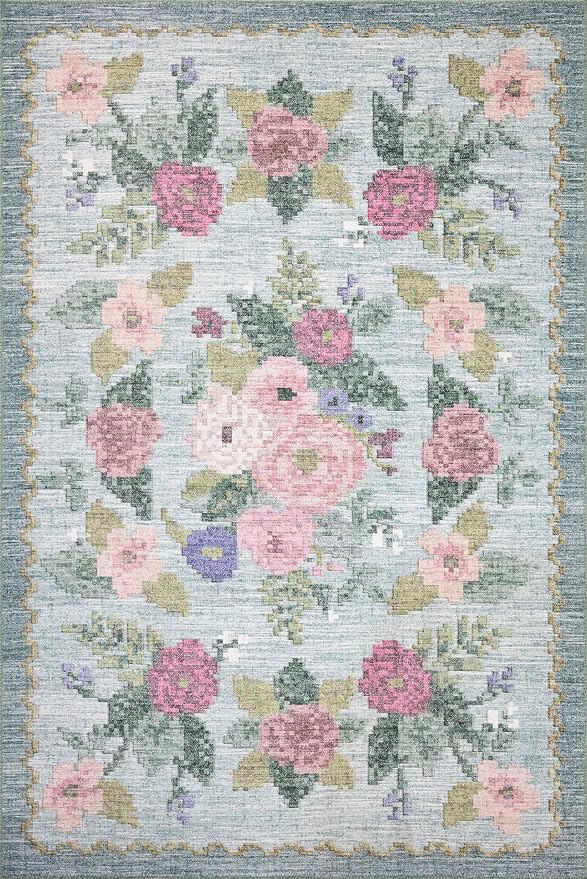 Loloi Rifle Paper Co. Rosa Collection RSA-02 Sky 3'-9" x 5'-6" Accent Rug