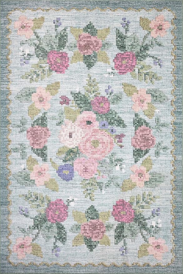 Loloi Rifle Paper Co. Rosa Collection RSA-02 Sky 2'-6" x 12'-0" Runner Rug