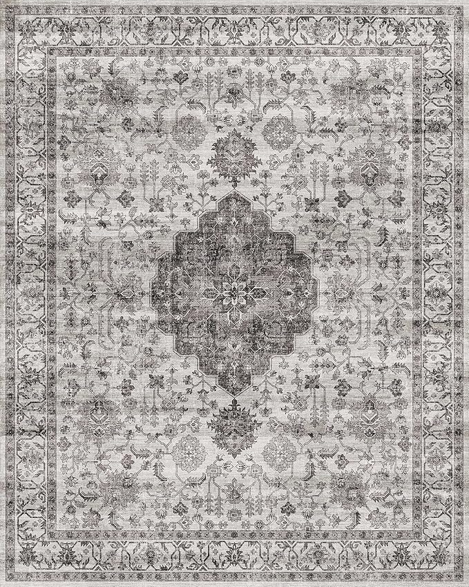 Dripex 6x9 Area Rugs, Machine Washable Non Slip Distressed Boho Rugs, Area Rug for Living Room, No Pile Lightweight Vintage Rug, Soft Accent Carpet for Dining Room,Bedroom,Grey