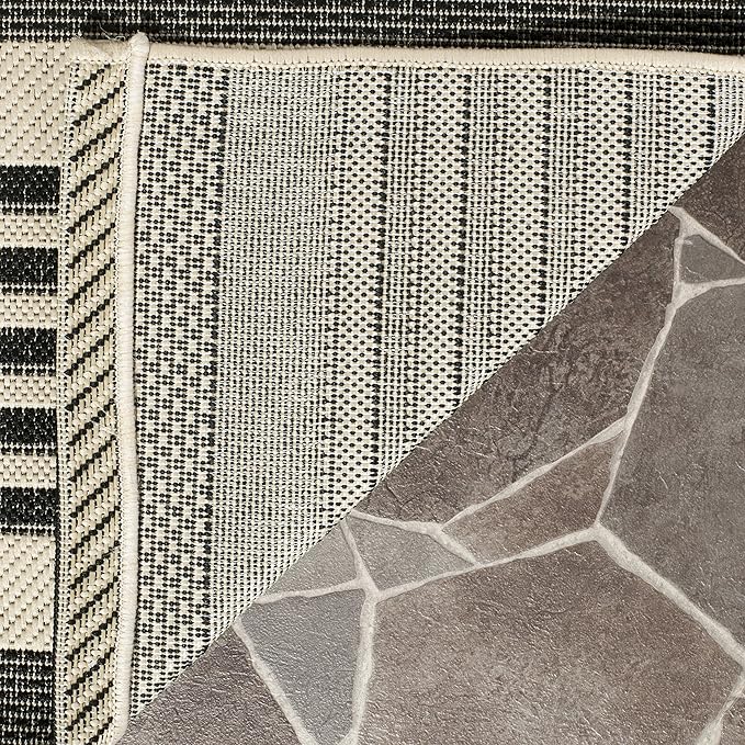 SAFAVIEH Courtyard Collection Runner Rug - 2'3' x 8', Black & Bone, Stripe Design, Non-Shedding & Easy Care, Indoor/Outdoor & Washable-Ideal for Patio, Backyard, Mudroom (CY6062-216)