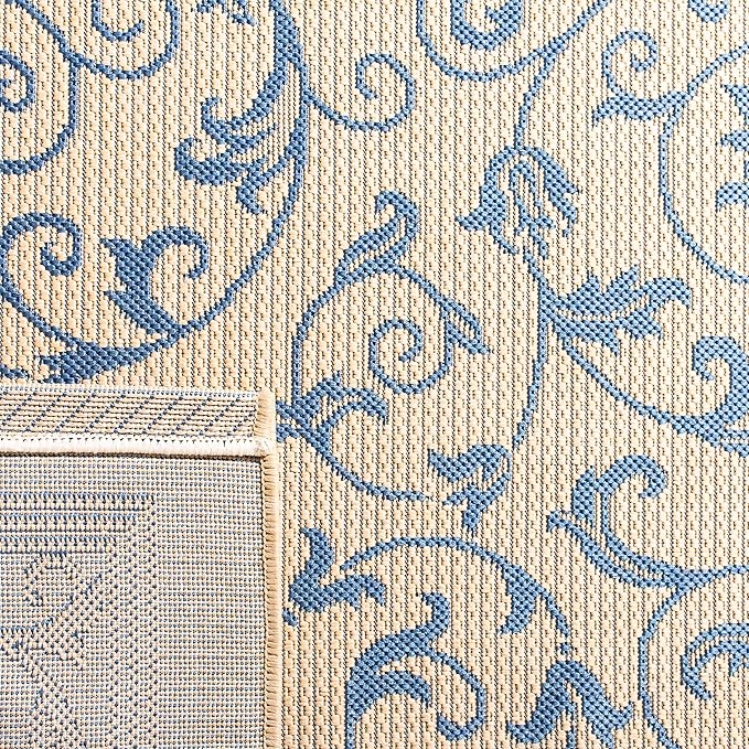 SAFAVIEH Courtyard Collection Runner Rug - 2'3" x 8', Natural & Blue, Scroll Design, Non-Shedding & Easy Care, Indoor/Outdoor & Washable-Ideal for Patio, Backyard, Mudroom (CY2098-3101)
