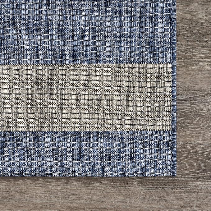 LR Home 8 x 10 Indoor / Outdoor Area Rug for Home Decor | Coastal Striped large size carpet for living room, bedroom, playroom, patio, garden | Modern farmhouse rug | Navy / Gray