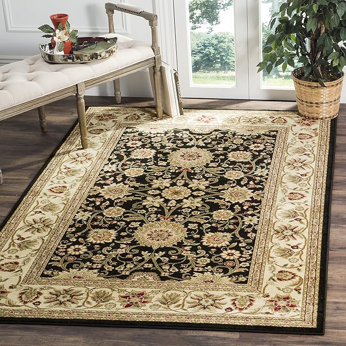 SAFAVIEH Lyndhurst Collection Area Rug - 5'3" Square, Black & Ivory, Traditional Oriental Design, Non-Shedding & Easy Care, Ideal for High Traffic Areas in Living Room, Bedroom (LNH212A)
