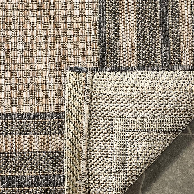 SAFAVIEH Courtyard Collection 2'3" x 6'7" Natural / Black CY8475 Indoor-Outdoor Waterproof Easy-Cleaning Patio Backyard Mudroom Runner-Rug