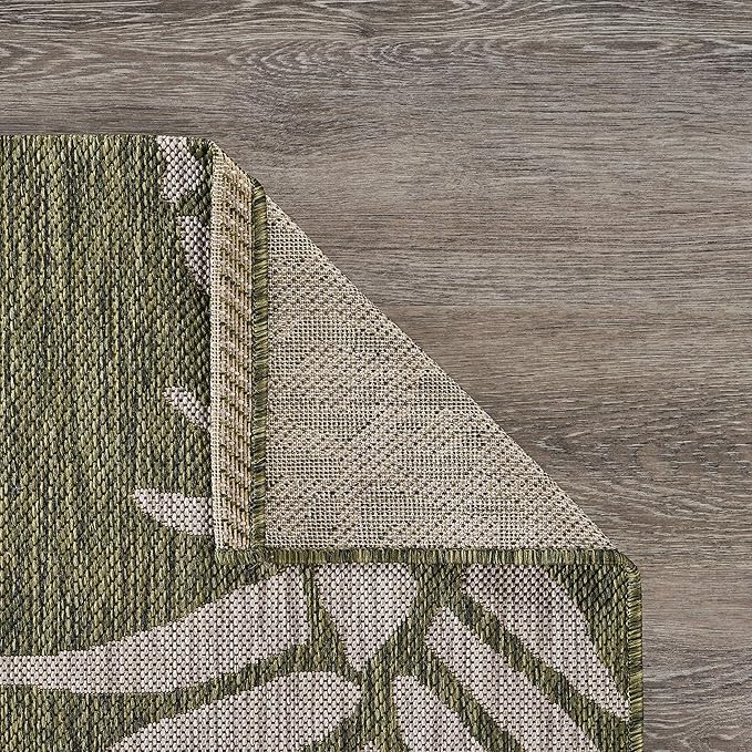 LR Home 5 x 7 Indoor / Outdoor Area Rug for Home Decor | Coastal Pineapples large size carpet for living room, bedroom, playroom, patio, garden | Modern farmhouse rug | Dark Green / Beige