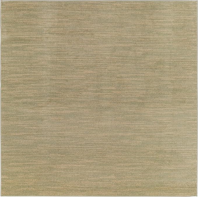 Nourison Essentials Indoor/Outdoor Green Gold 9' x Square Area Rug, Easy Cleaning, Non Shedding, Bed Room, Living Room, Dining Room, Backyard, Deck, Patio (9 Square)